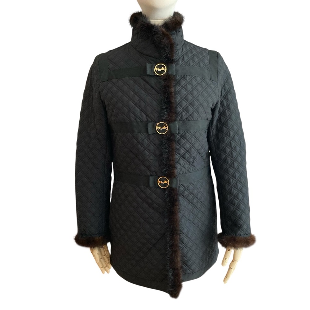 WEILL | French Quilted Coat Black Mink Fur Trim Elegant Winter Jacket Sz 6